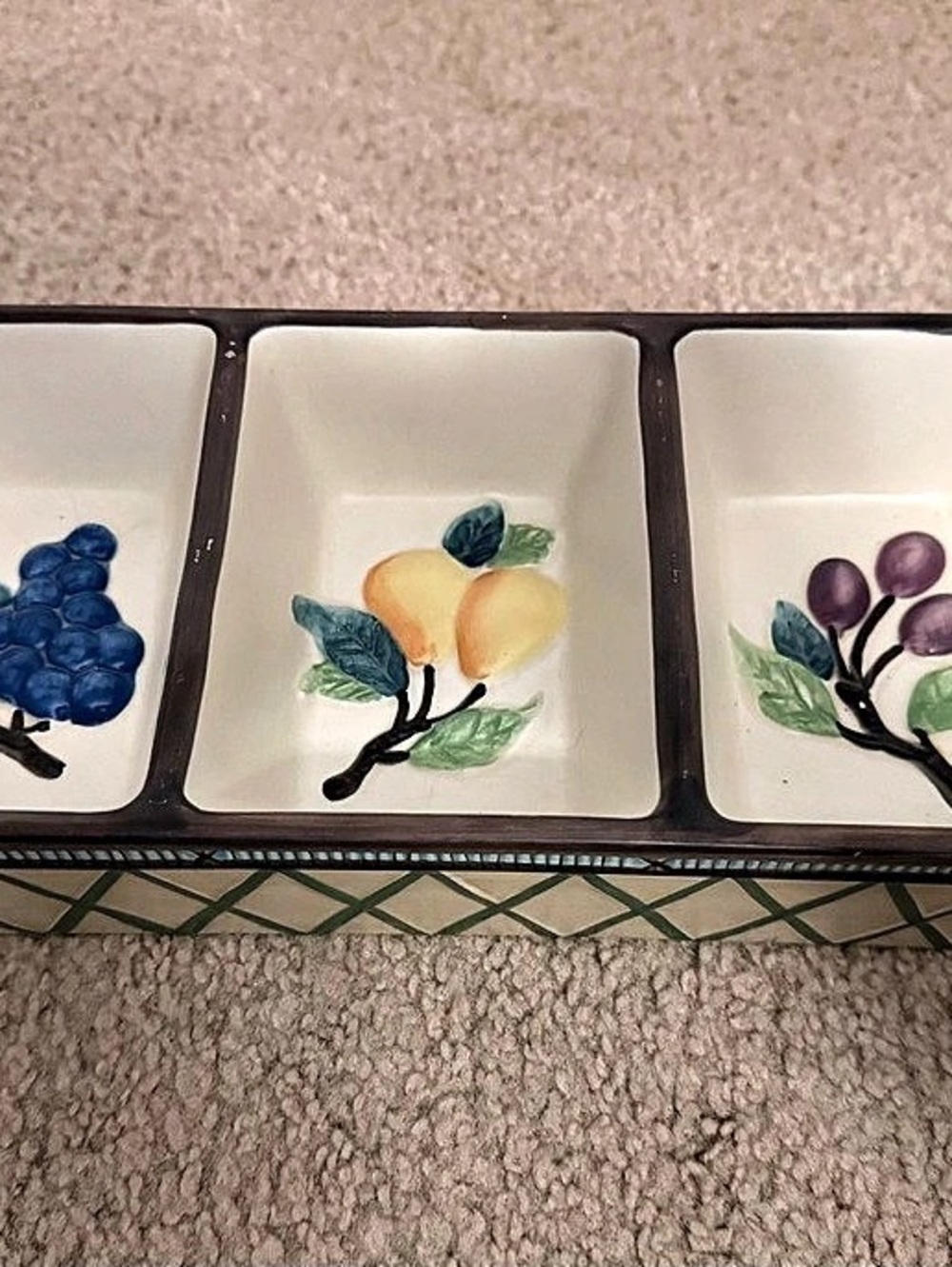 Stoneware Relish Dish, 3-Part Garden Harvest